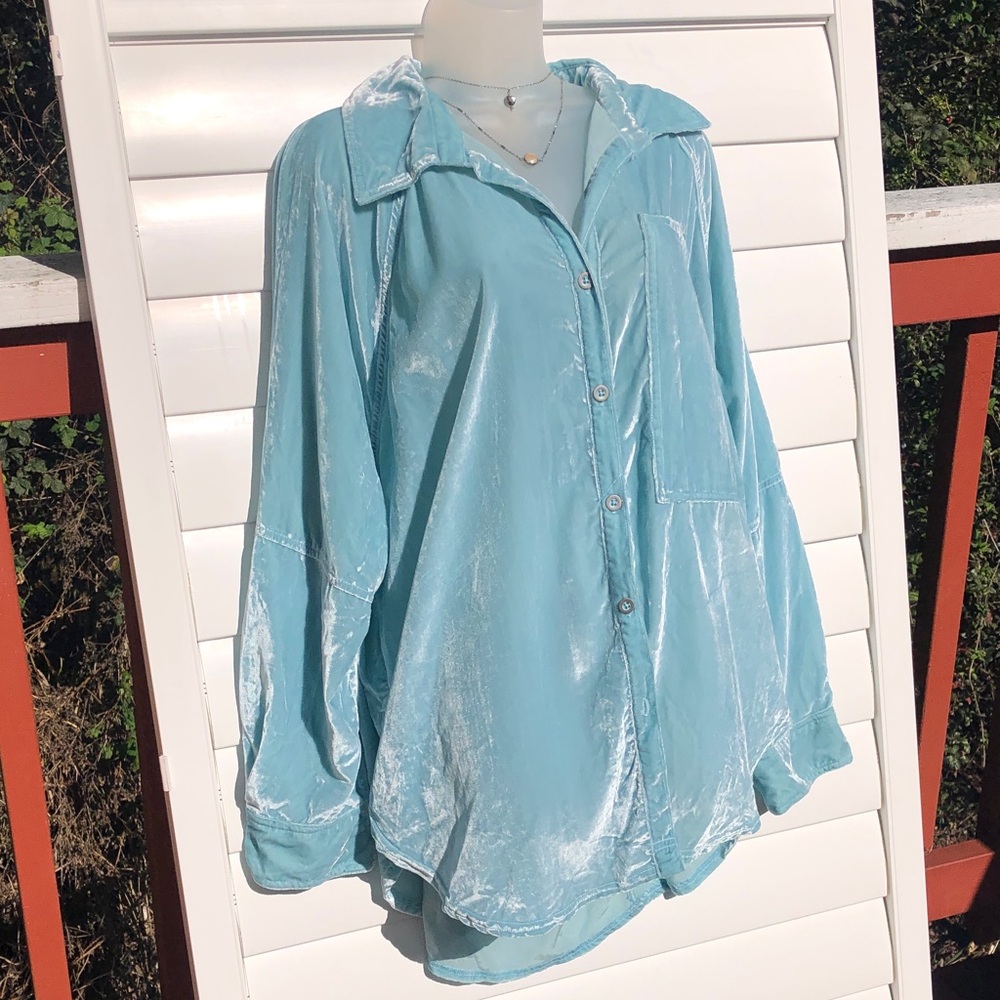 We The Free Plush Velvet Top in Light Blue - Picture 2 of 10